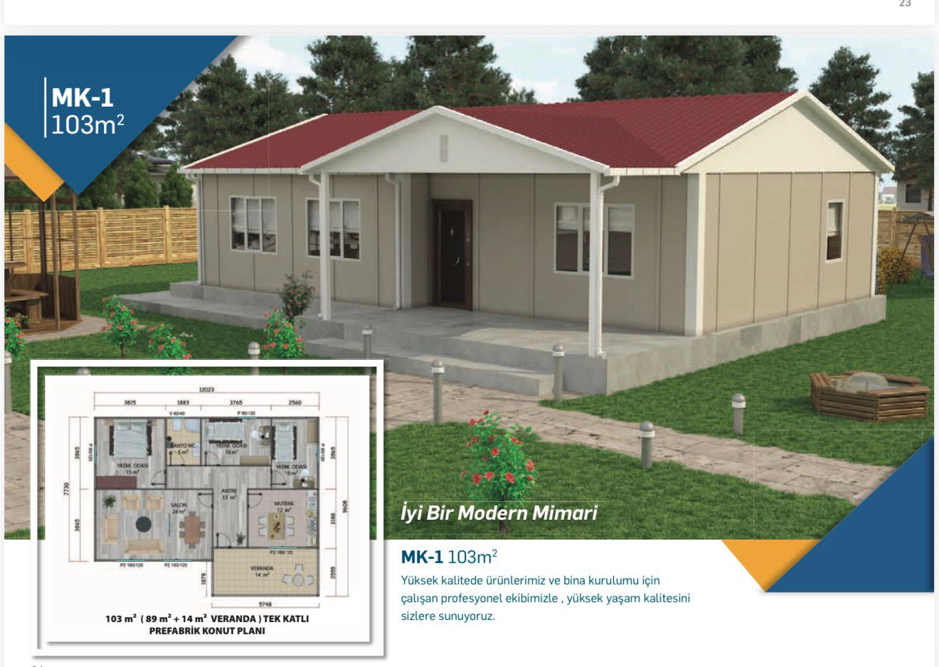103 m2 tek katlı prefabrik ev