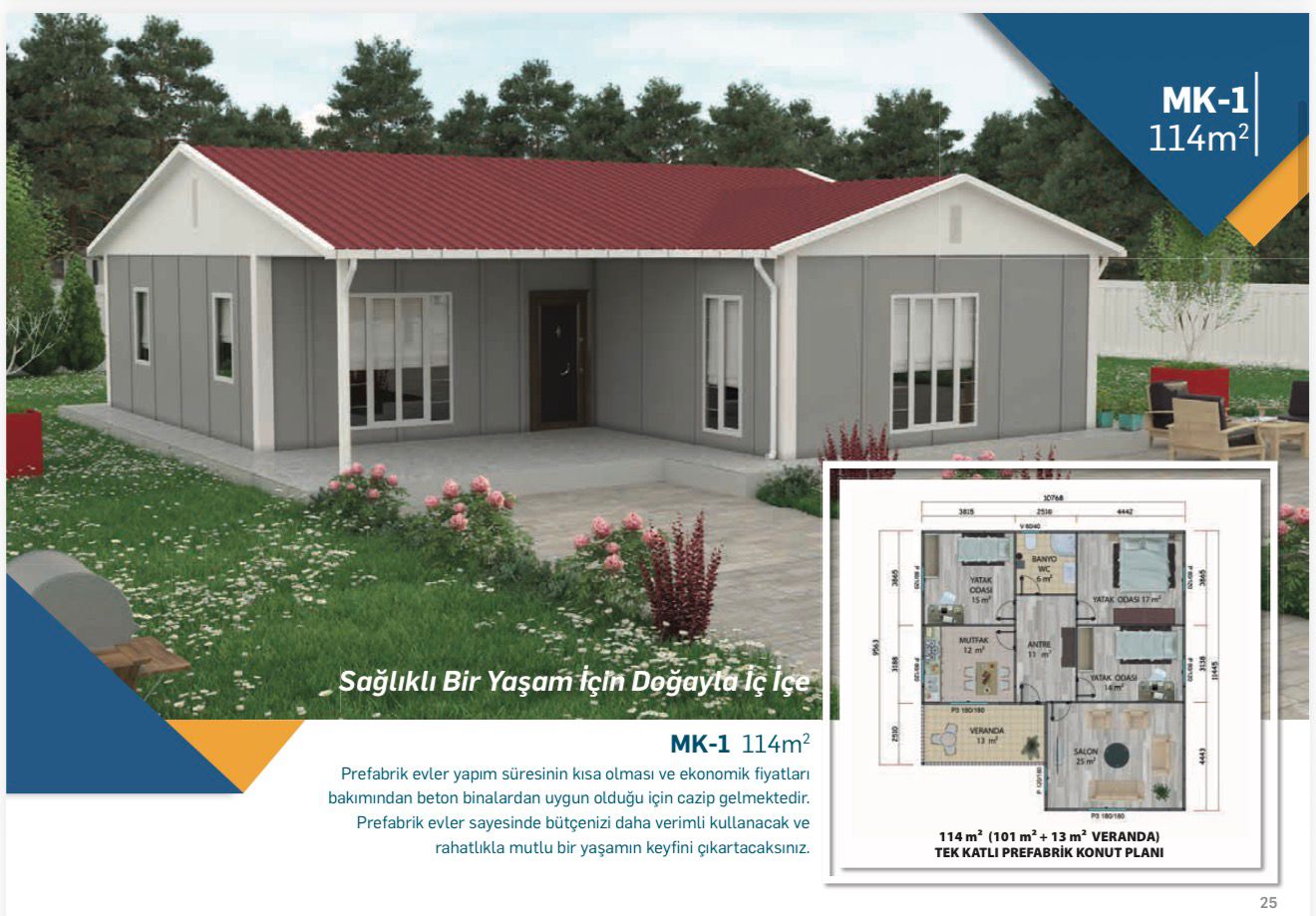 114 m2 tek katlı prefabrik ev