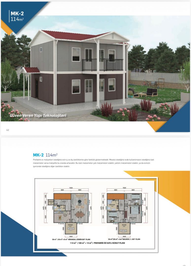 114 m2 çift katlı prefabrik ev
