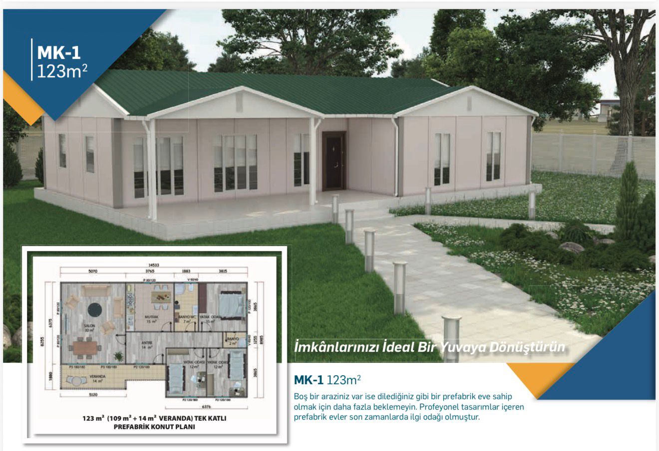 123m2 tek katlı prefabrik ev