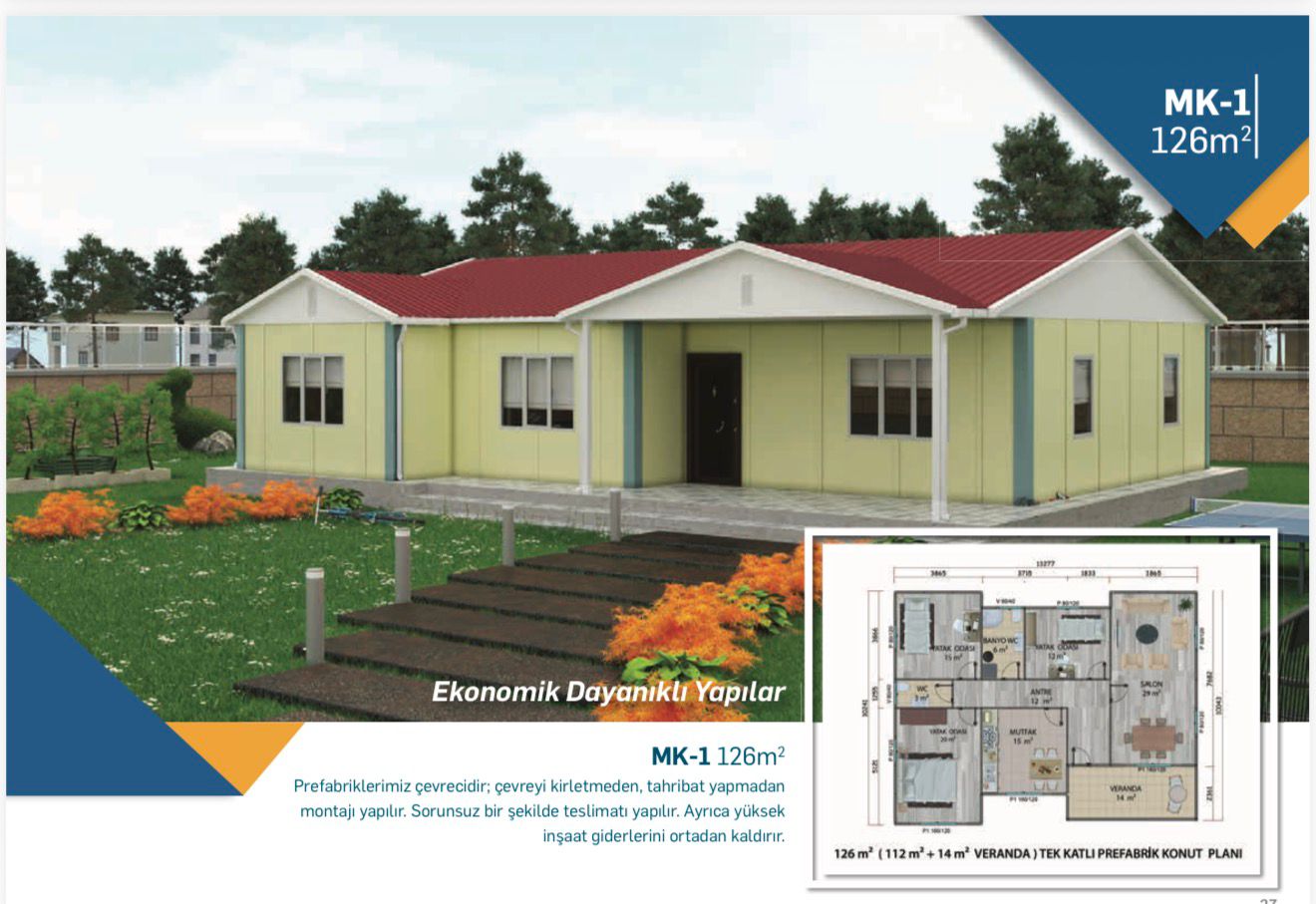 126 m2 tek katlı prefabrik ev