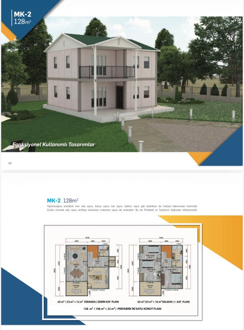 129 m2 çift katlı prefabrik ev