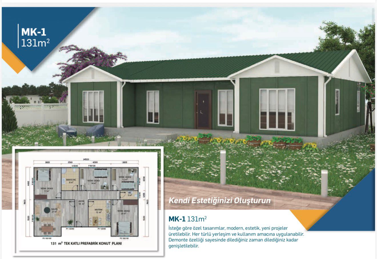 131 m2 tek katlı prefabrik ev