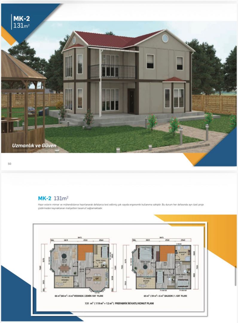 131 m2 çift katlı prefabrik ev
