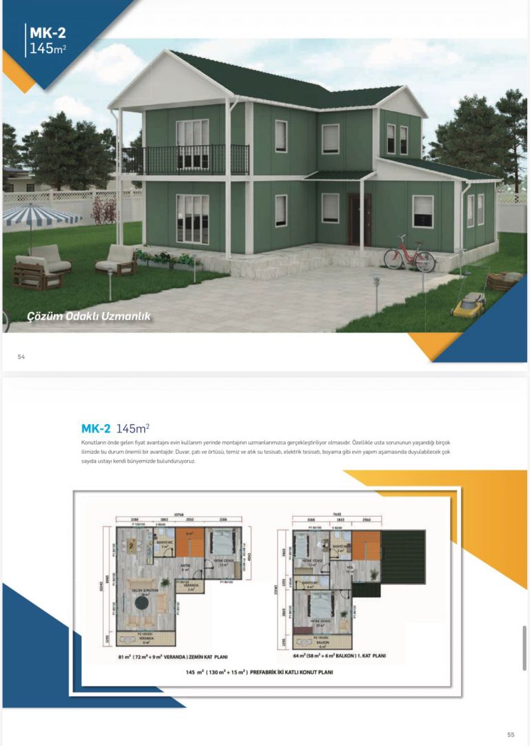 145 m2 çift katlı prefabrik ev