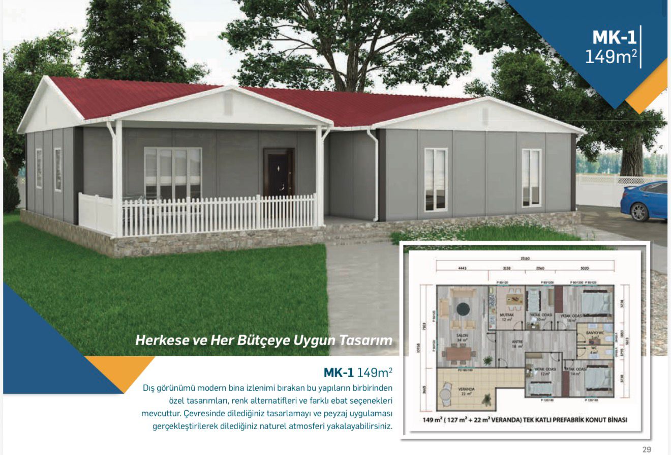 149 m2 tek katlı prefabrik ev