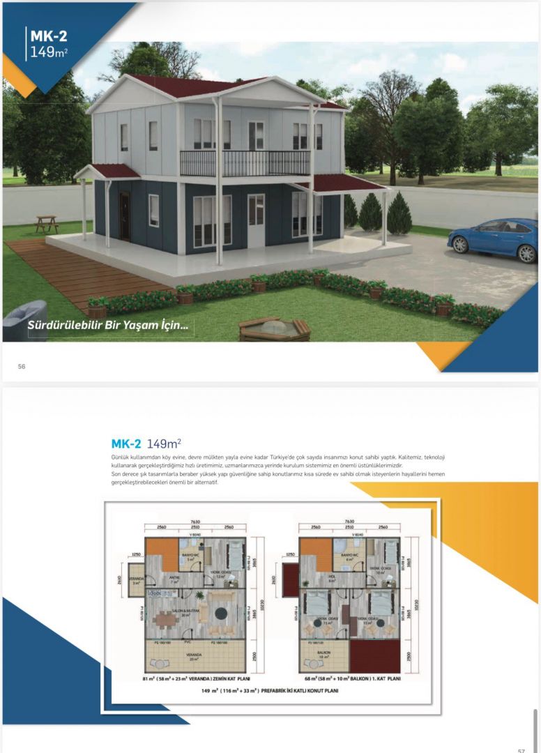 149 m2 çift katlı prefabrik ev