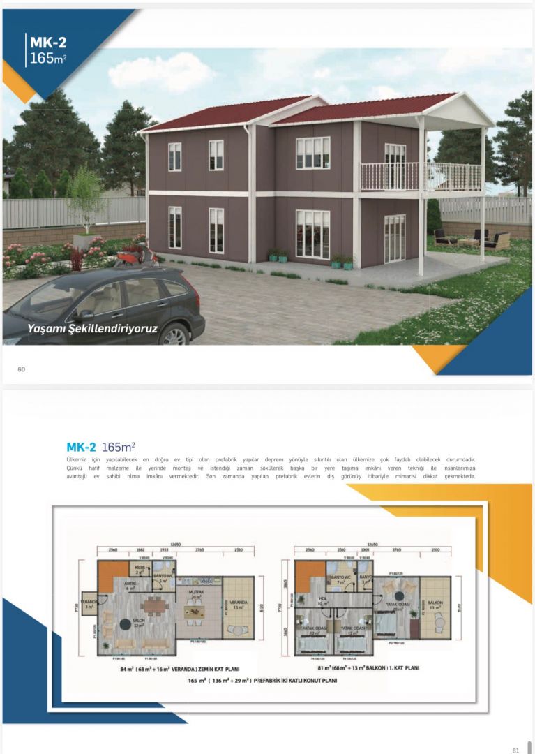 165 m2 çift katlı prefabrik ev