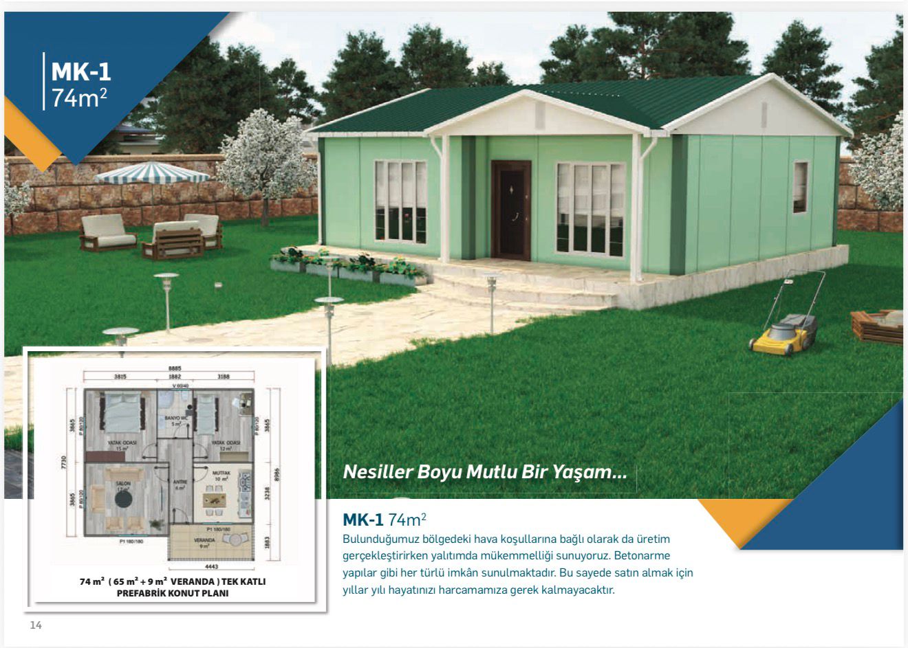 74 m2 tek katlı prefabrik 