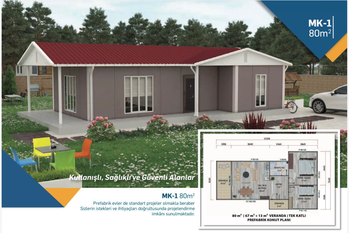 80 m2 tek katlı prefabrik ev